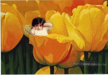  gelbe Galerie - Kleine Fee in gelbe Blumen Originale Engel